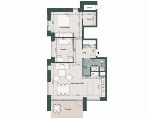 Nybygget og rummelig 3-værelses lejlighed i fantastiske omgivelser