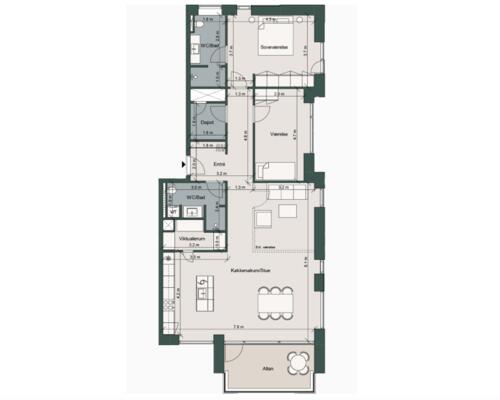 Eksklusiv 3-værelses lejlighed med altan og fantastisk udsigt