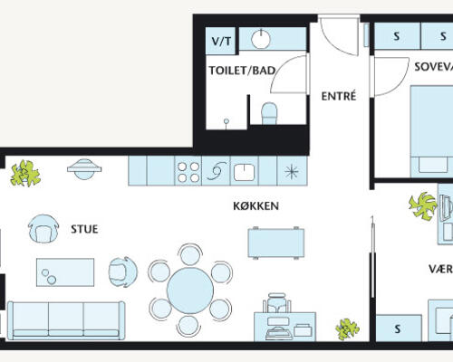 3 værelses lejlighed i København S