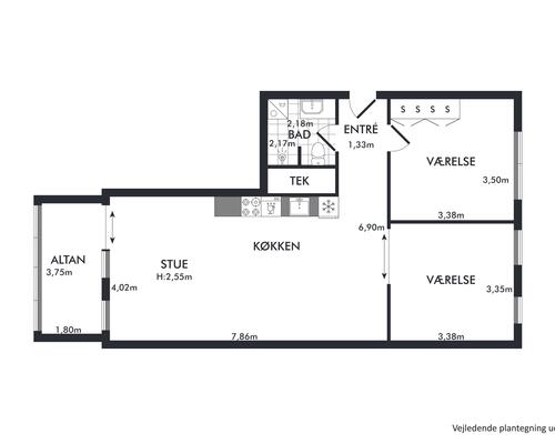 3 værelses lejlighed i København S
