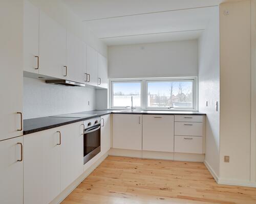 To soveværelser og stor opholdsstue