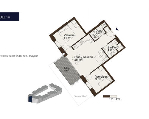 Egedal Stationsby - God regulær 3 vær. lejebolig med stor altan