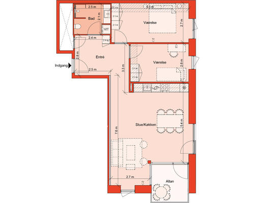 RUMMELIG LEJEBOLIG MED GODE VÆRELSER OG ET SKØNT LEVERUM MED ALTAN