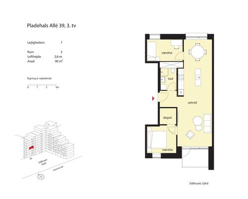 3 værelses lejlighed i København SV