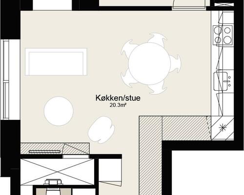 Lys og rummelig toværelses lejlighed med alt i hårde hvidevarer. Lejligheden er ideel til både par, singler og seniorer. Til boligen hører eget skur.