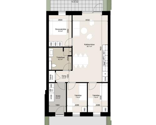 Lækkert 4-værelses rækkehus. Obs. alle billeder og plantegninger er vejledende. Denne bolig er spejlvendt ift. plantegningen.