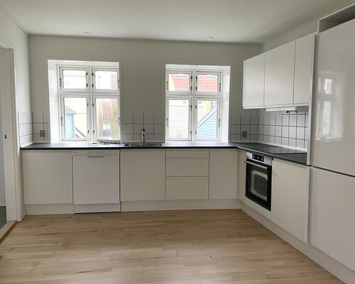 Rummeligt byhus i rolige, grønne omgivelser med nyt køkken