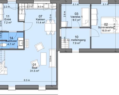 3 værelses lejlighed i Otterup