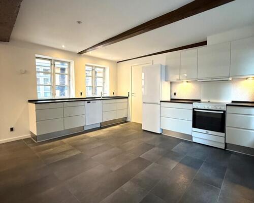 Nyrenoveret lejlighed midt i byen og med direkte adgang til det hyggelige torv