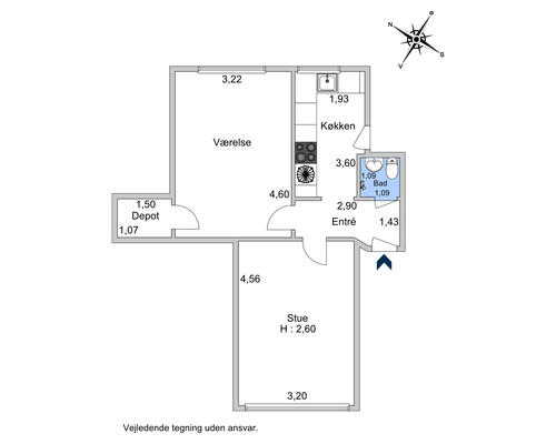 2 værelses lejlighed i København V