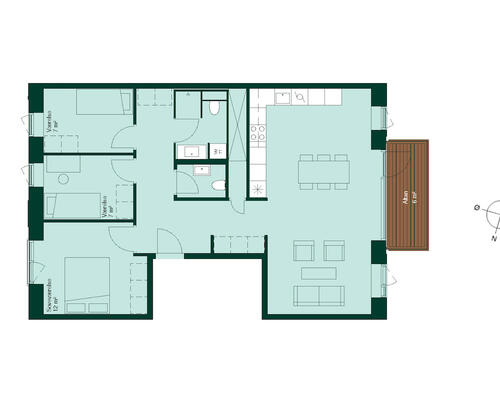 Nyere lys lejlighed, med altan, i populært område