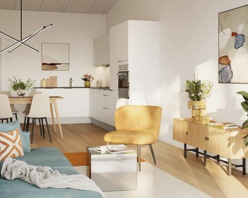 Skønt 3-værelses rækkehus med gulvvarme og ventilationsanlæg. Obs. Alle billeder, visualiseringer og plantegninger er vejledende.