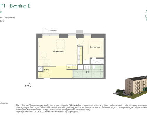 Fløjhusene - Bygning E - Lækker 2-værelses lejlighed i høj kvalitet med egen terrasse