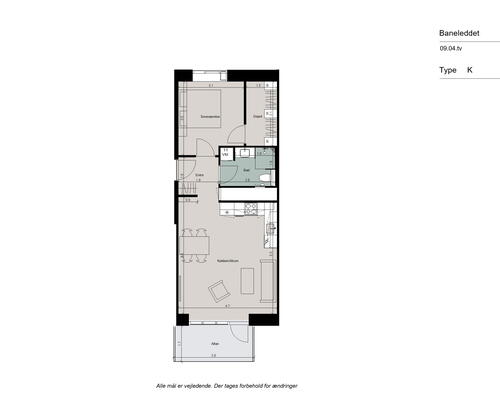 Rummelig 2-værelses lejlighed med moderne køkken-alrum, godt lysindfald og solrig sydvendt altan!