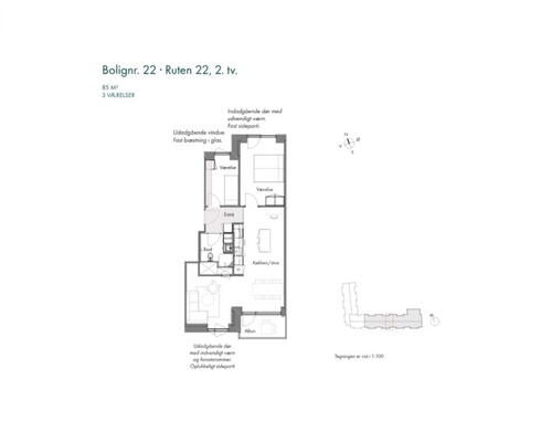 Lys og rummelig 3-værelses lejlighed med altan