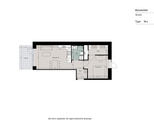 Rummelig 2-værelses lejlighed med terrasse