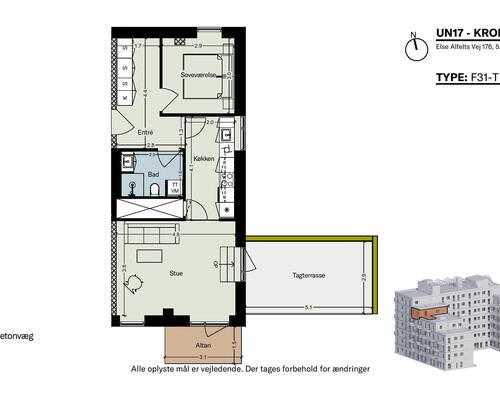 Stor 2 værelses, med stor tagterrasse & udsigt til Kalvebod Fælled