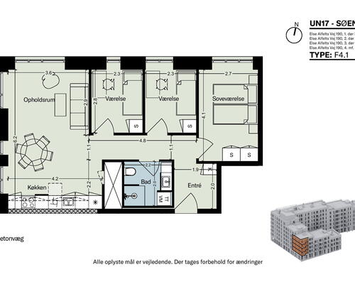 UN17 Søen - 4 vær. lejebolig med altan og udsigt til Fælleden – Perfekt familie- eller delebolig