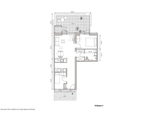 Moderne bolig med tre værelser og privat terrasse. Skræddersyet til dig over 50 år uden hjemmeboende børn