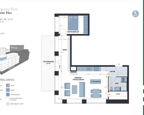 2 værelses lejlighed i København V