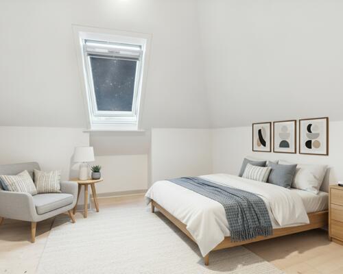 Charmerende 2-værelses (50 m2) med tagvinduer, egen vaskemaskine og central beliggenhed tæt på transport og indkøb.