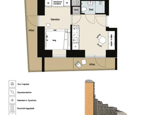1 værelses lejlighed i Århus N