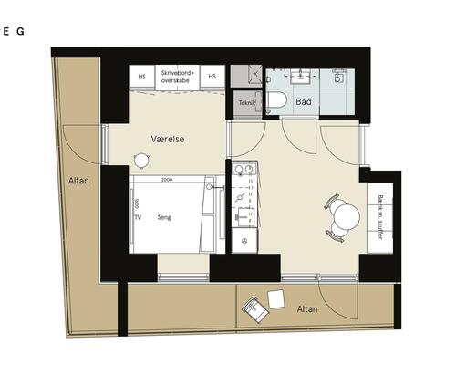 1 værelses lejlighed i Århus N