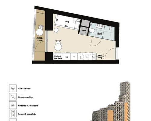 1 værelses lejlighed i Århus N