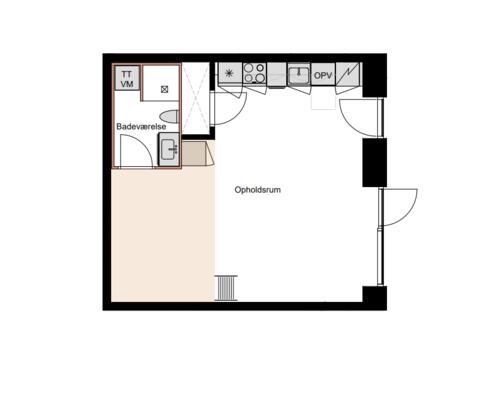 Lys lejlighed med egen terrasse, beliggende ved fjord og natur