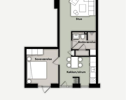 Lys og moderne 2-værelses lejlighed i attraktive Kildebjerg, Ry