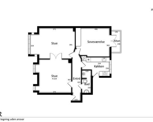 Lys 3-værelses på 89 m2 med altan – 2 minutters gang til gågade og havnefront
