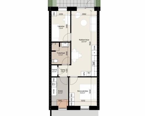 Skønt treværelses rækkehus med god planløsning. Obs. alle billeder, plantegninger og visualiseringer er vejledende.