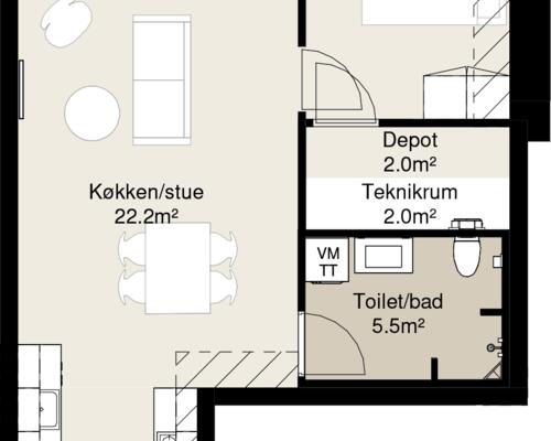 2 værelses lejlighed i Randers NV