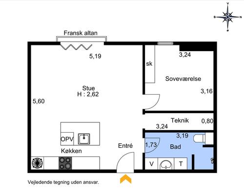 2 værelses lejlighed i København V