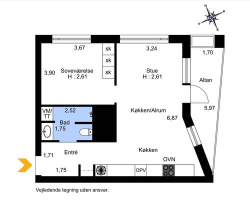 2 værelses lejlighed i Valby