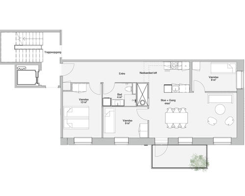 Rummelig 4-værelses med altan