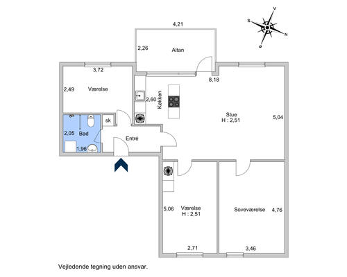 4 værelses lejlighed i København V