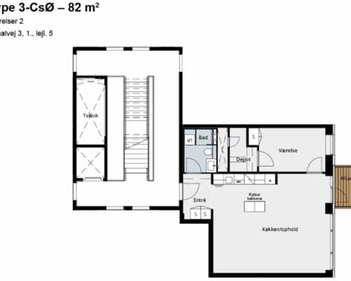 Stor 2-værelses lejlighed i Kgs. Lyngby