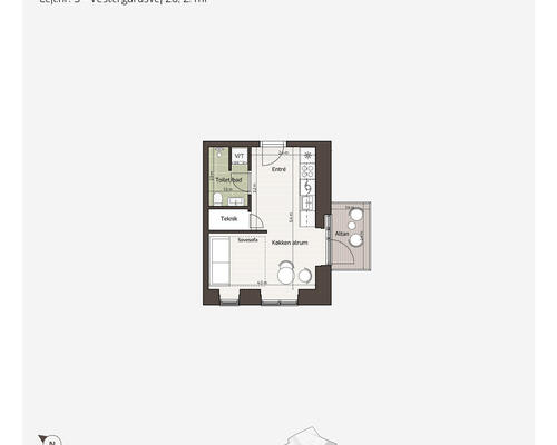 1 værelses lejlighed i Viby J