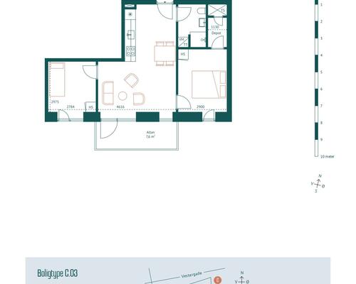 3 værelses lejlighed i Århus C