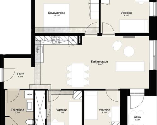 Ny og moderne femværelses lejlighed med plads til hele familien i Horsens. Lejligheden har alt, hvad I kunne drømme om. Til boligen hører eget skur.