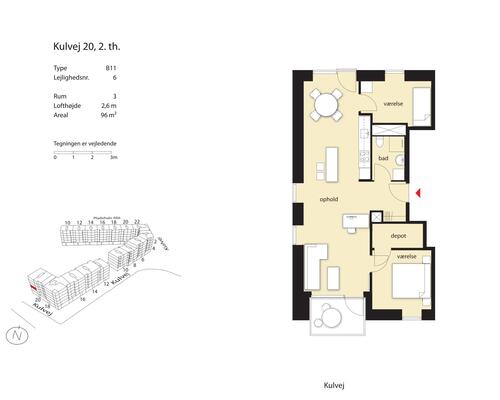 3 værelses lejlighed i København SV