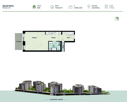 1 værelses lejlighed i Silkeborg