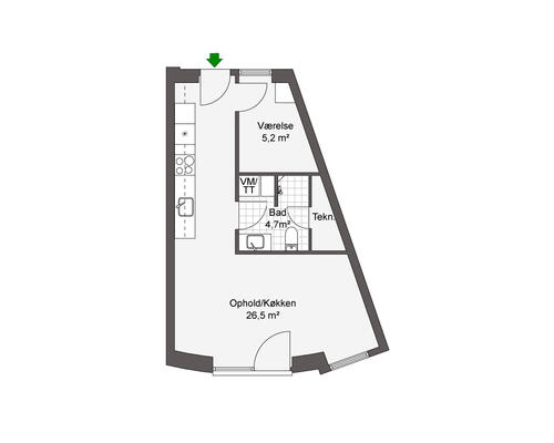 2 værelses lejlighed i Odense C