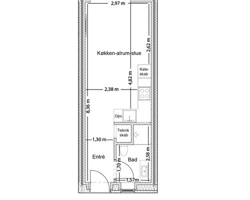 Moderne 1-værelses lejlighed med terrasse i Odense C