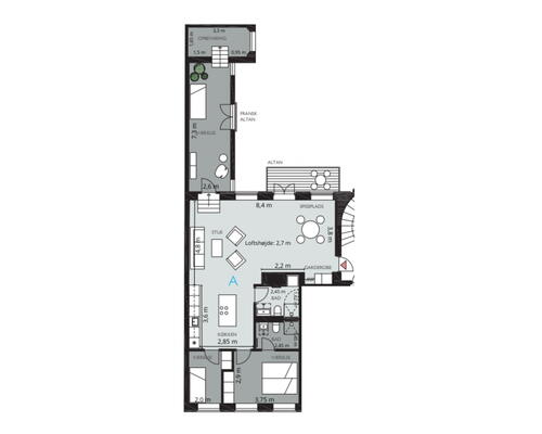 Eksklusiv liebhaverbolig med to badeværelser