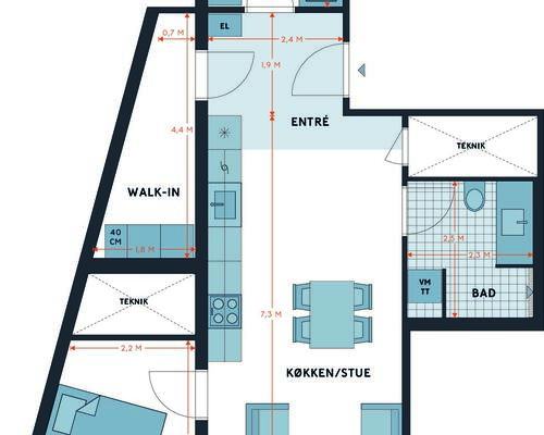 3 værelses lejlighed i København V