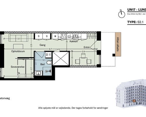 2 vær bolig i UN17 Lunden - et bofællesskab for dig over 40 år  - Mulighed for separat stue og spiseplads i 1. række til Fælled
