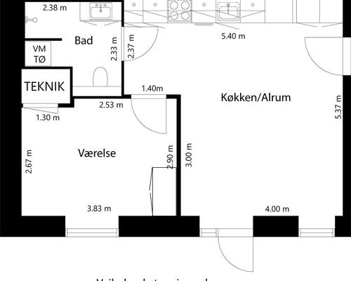 2 værelses lejlighed i Roskilde