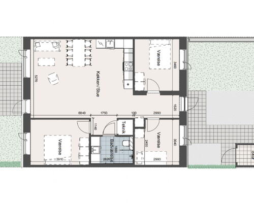 Unikke etplans huse med egen p-plads